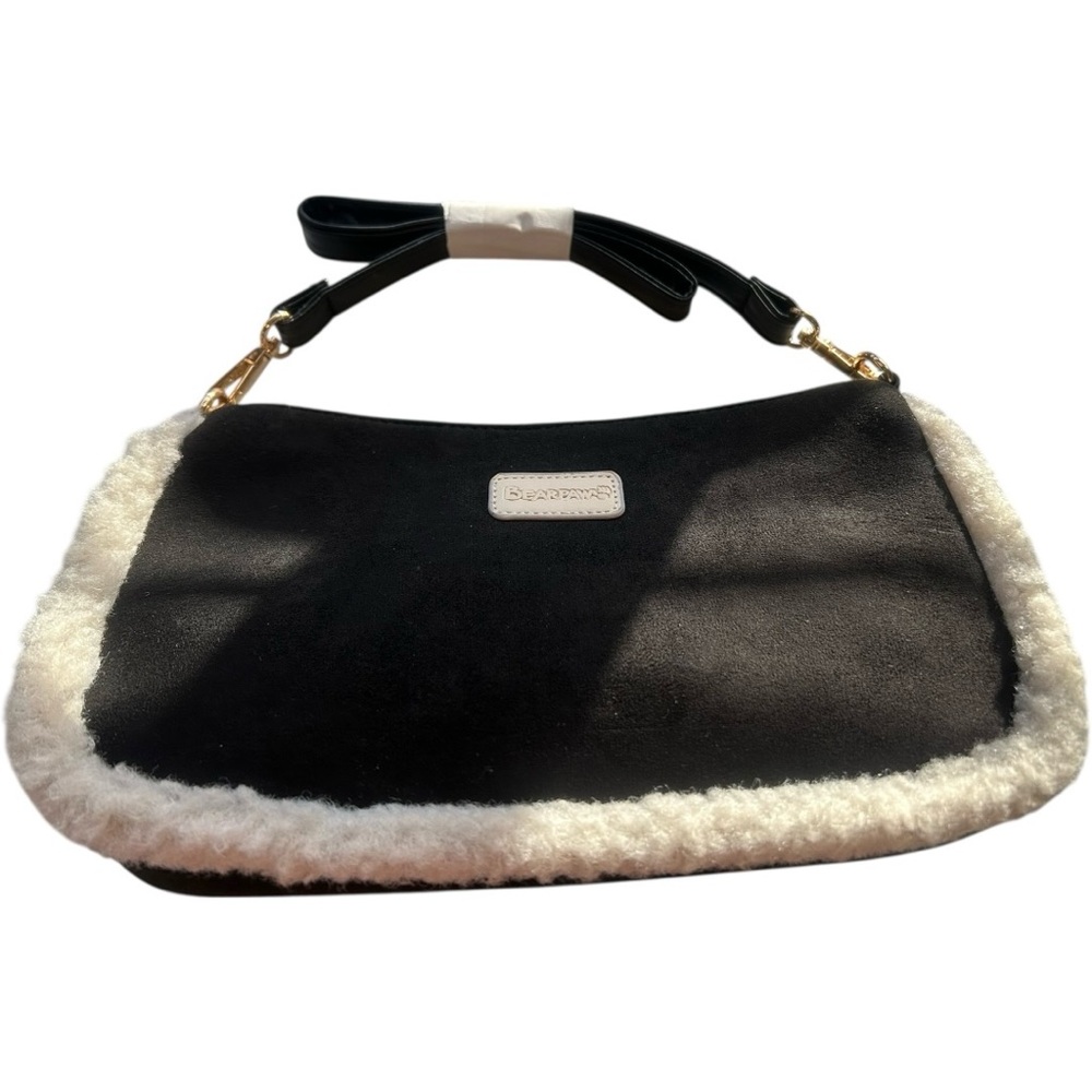 NWT BEARPAW black cream suede and faux sherpa pouchette shoulder bag